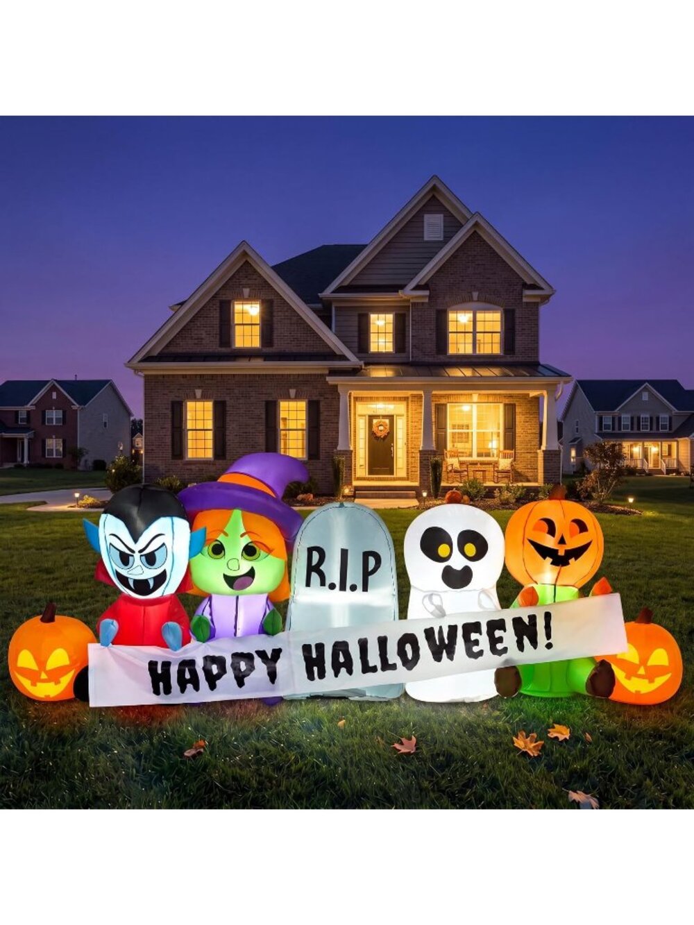 🎃 8 FT Long Halloween Pumpkin Ghost Witch Tombstone with LEDs for Yard Decor
